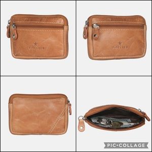 Finelaer Leather Zip Coin Pouch Keychain Wallet